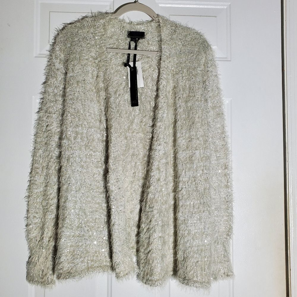 i Jeans by Buffalo Fuzzy Open Knit Csrdigan Swester - Silver Combo Size M